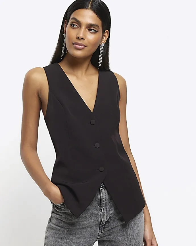 Black longline waistcoat
