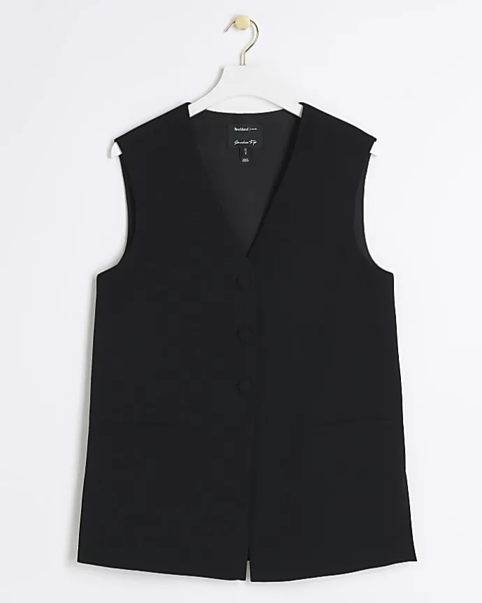 Black longline waistcoat