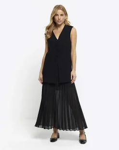 Black longline waistcoat