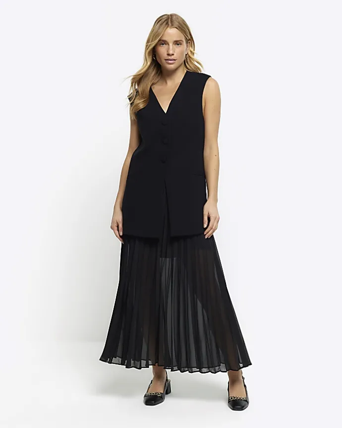 Black longline waistcoat