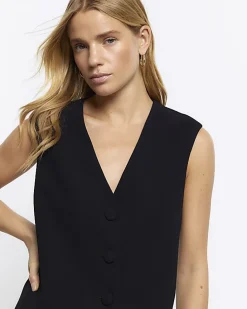 Black longline waistcoat