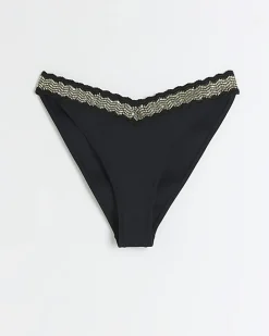 Black low rise sequin elastic bikini bottoms