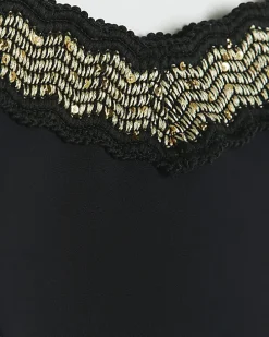 Black low rise sequin elastic bikini bottoms