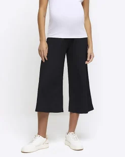 Black maternity crop wide leg trousers