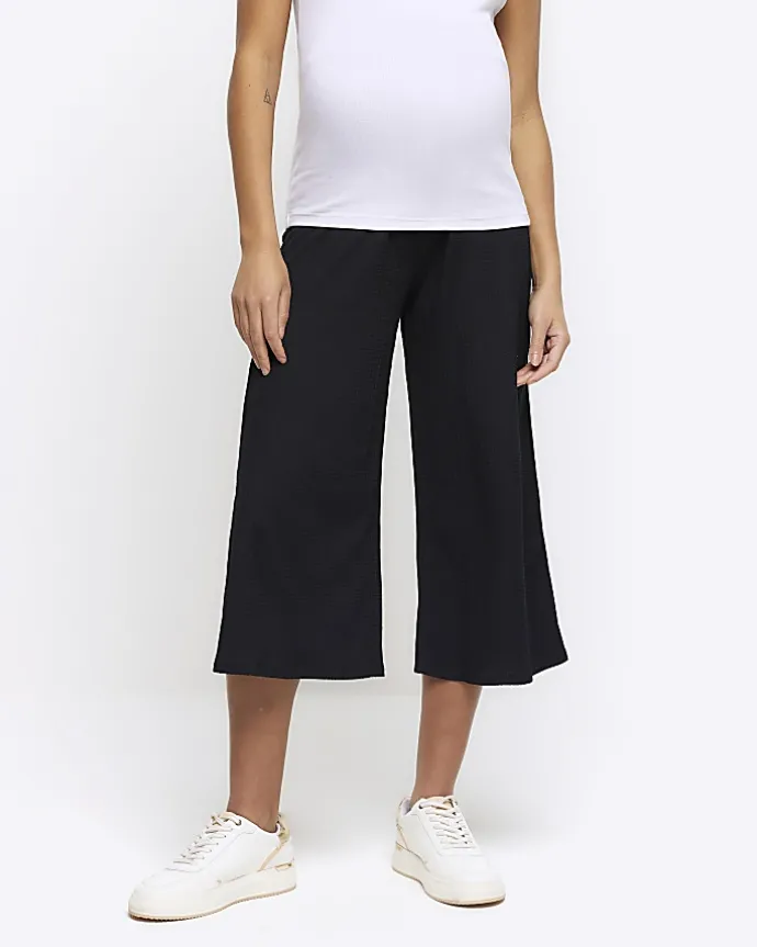 Black maternity crop wide leg trousers