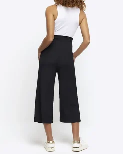 Black maternity crop wide leg trousers