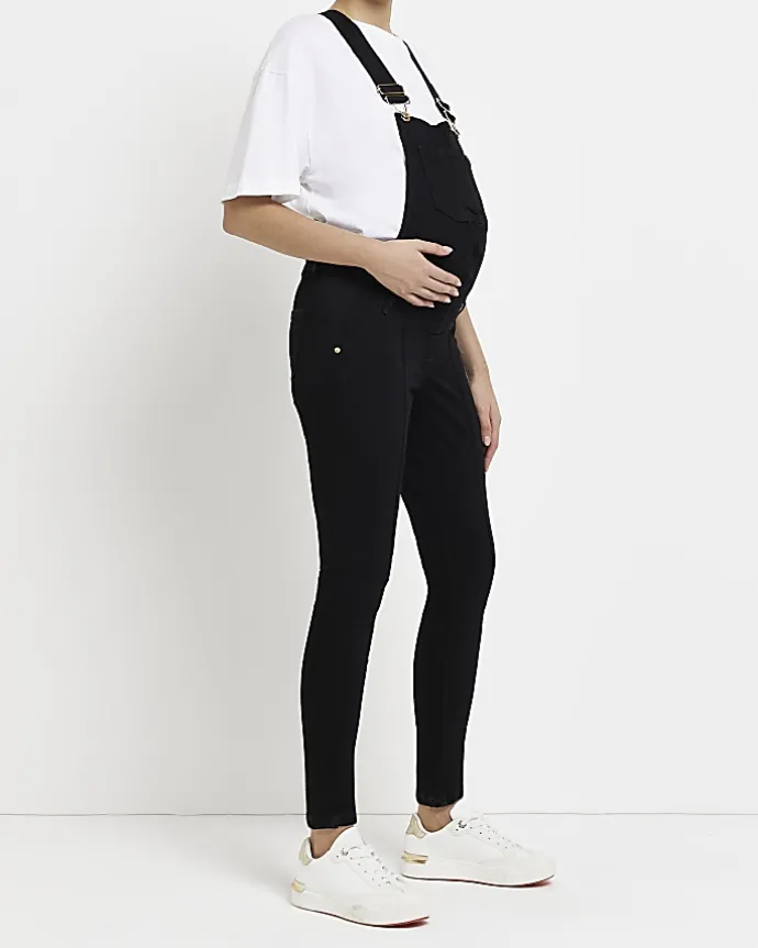 Black maternity denim dungarees