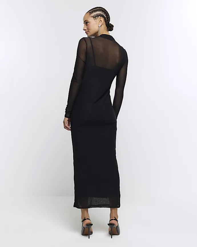 Black mesh bodycon maxi dress