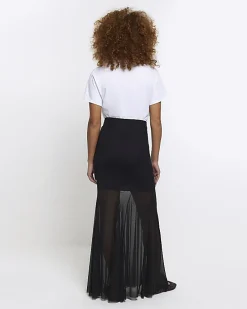 Black mesh maxi skirt