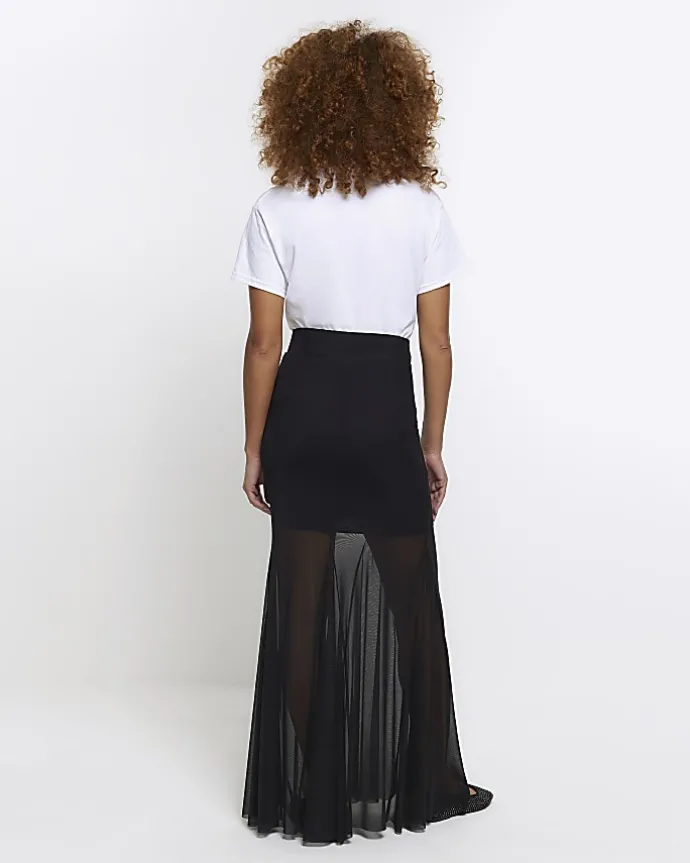 Black mesh maxi skirt
