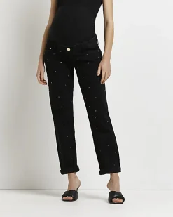 Black mid rise maternity mom jeans
