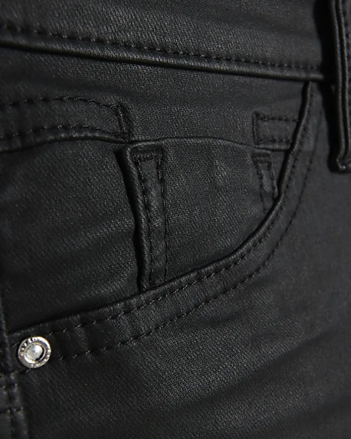 Black mid rise skinny coated jeans