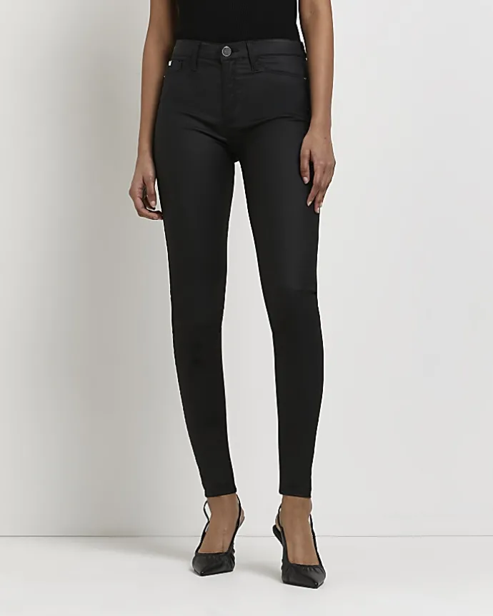 Black Molly coated mid rise skinny jeans