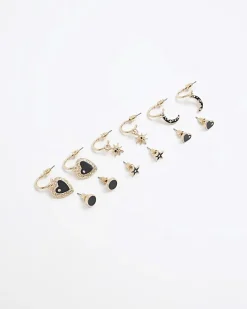 Black moon and star earrings multipack