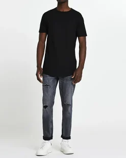 Black multipack of 5 curve hem t-shirts