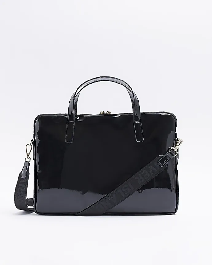 Black patent embossed laptop bag