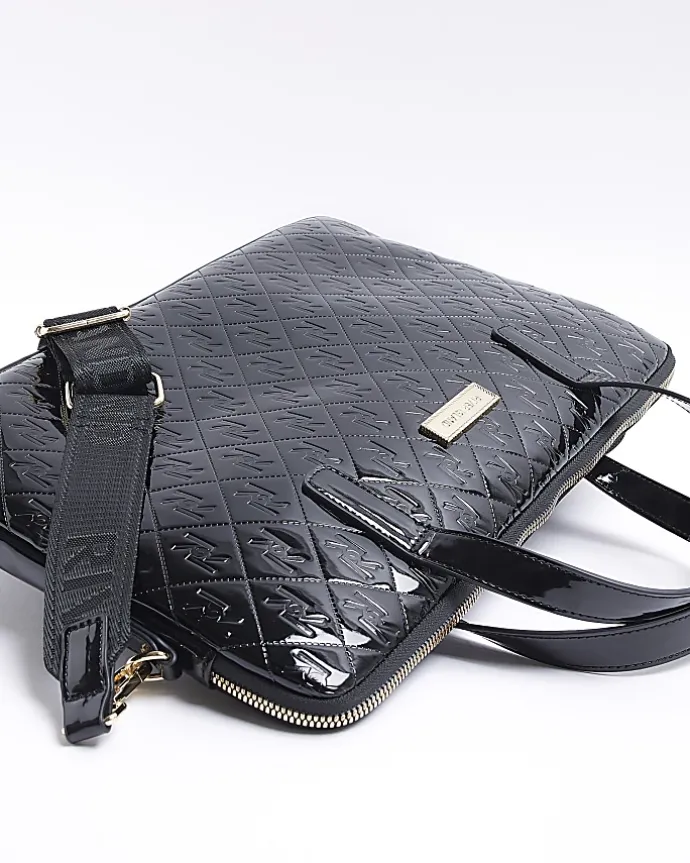 Black patent embossed laptop bag