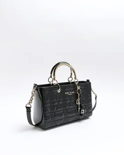 Black patent tote bag