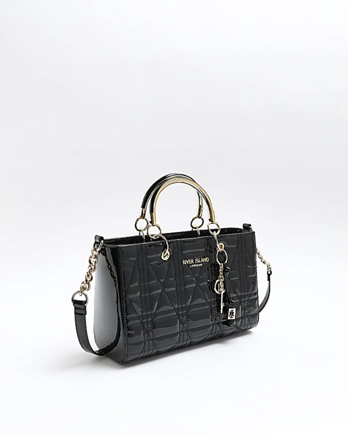 Black patent tote bag