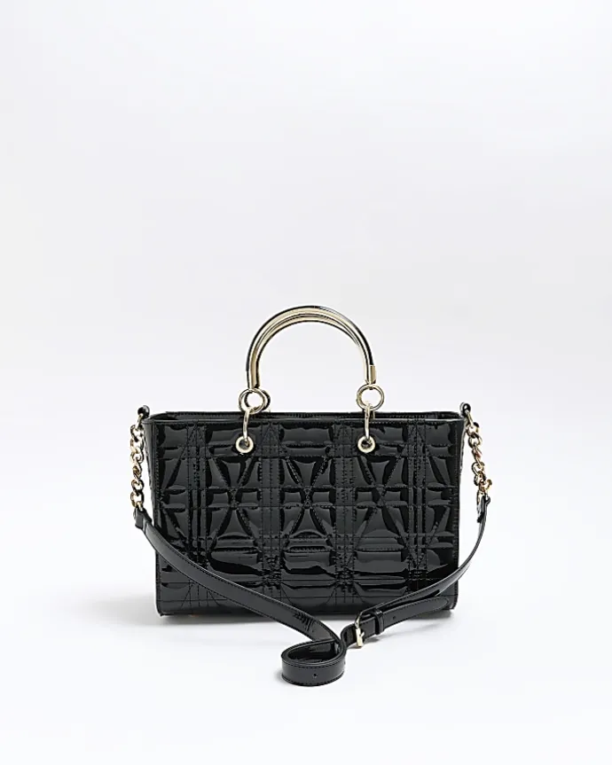 Black patent tote bag