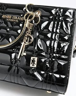Black patent tote bag