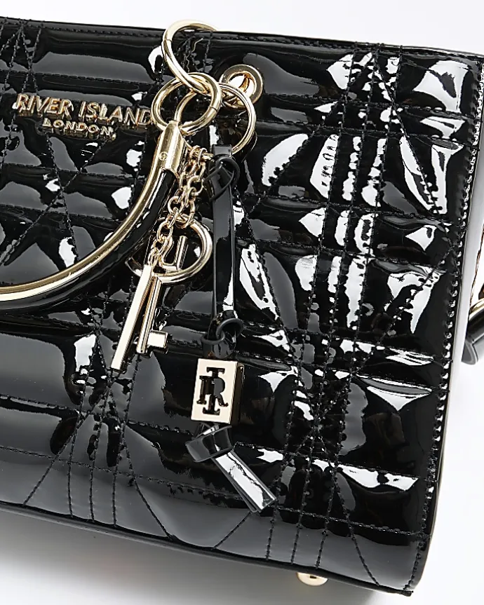 Black patent tote bag