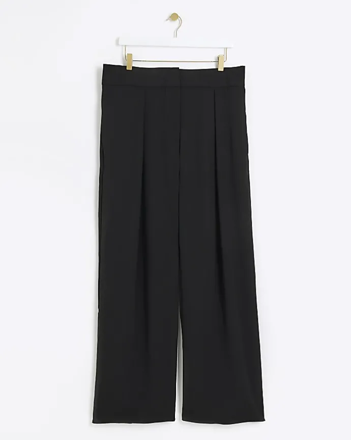 Black pleated wide leg trousers