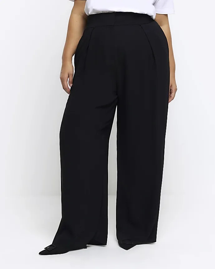 Black pleated wide leg trousers