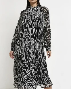 Black printed maternity midi dress