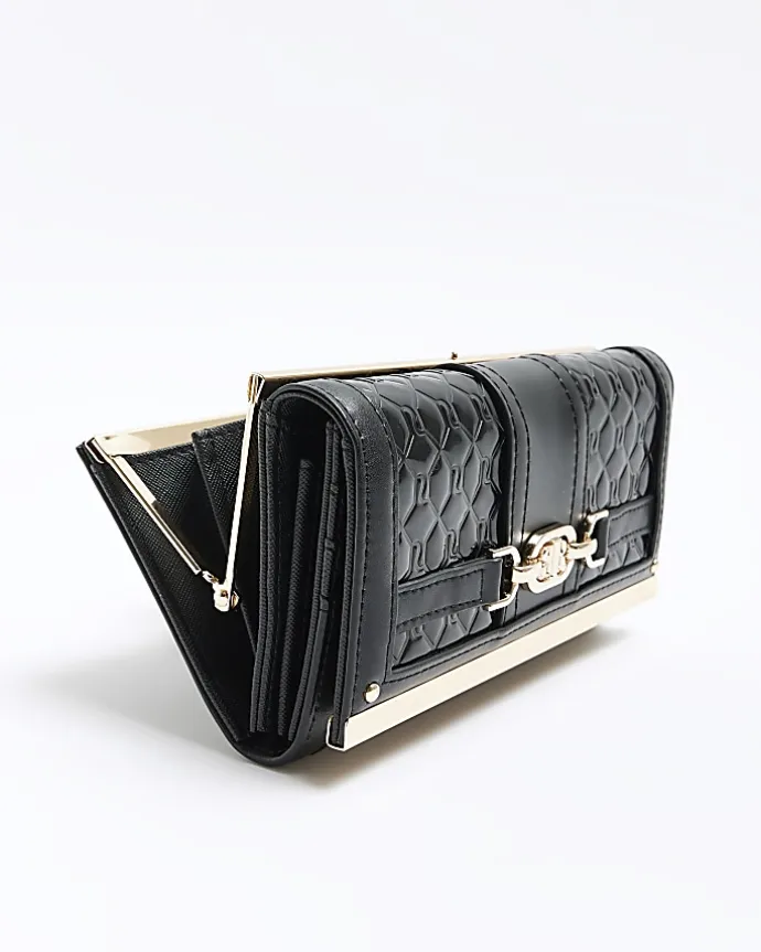 Black quilted clip top purse