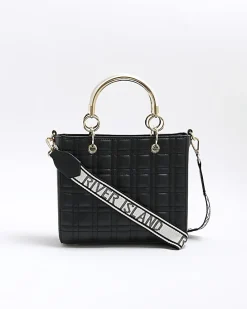Black quilted corsage tote bag