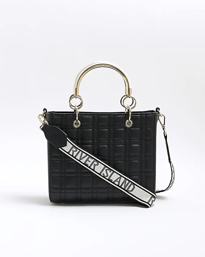 Black quilted corsage tote bag