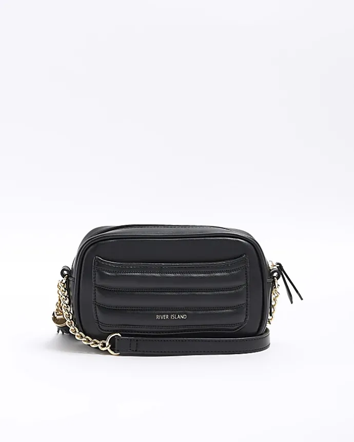 Black quilted front pocket cross body bag