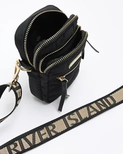 Black quilted phone holder bag