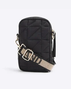 Black quilted pouch phone cross body bag