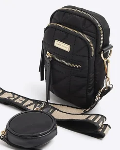 Black quilted pouch phone cross body bag