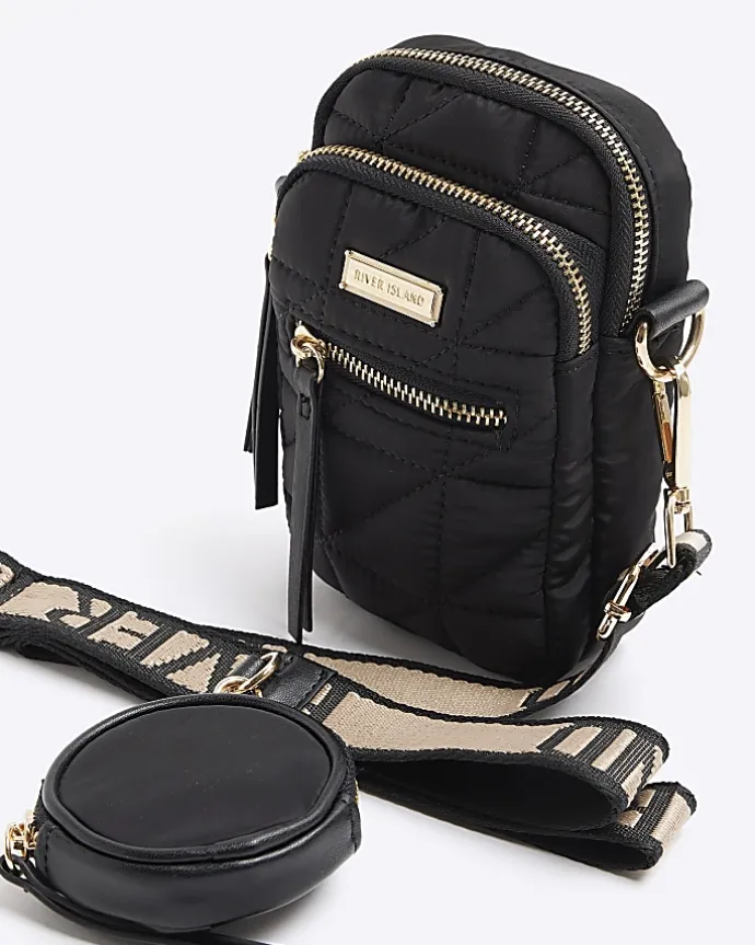 Black quilted pouch phone cross body bag