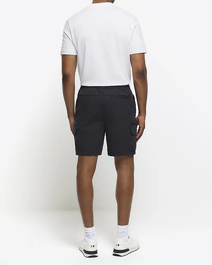 Black regular fit cargo shorts