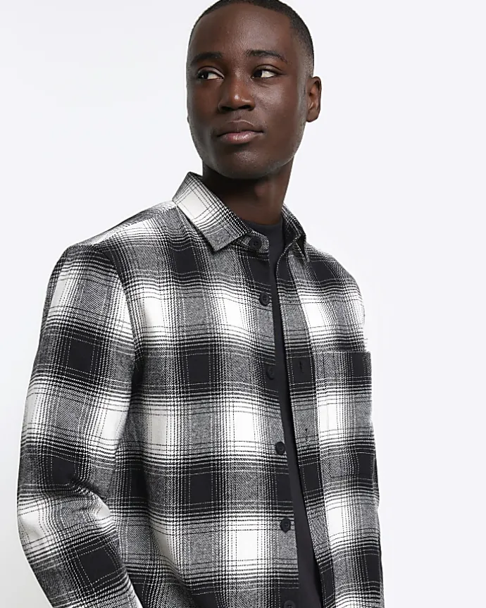 Black regular fit check shirt