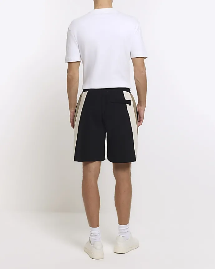 Black regular fit colour block shorts