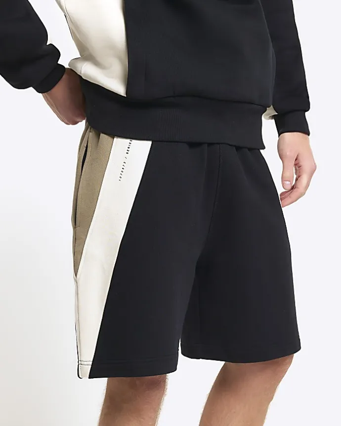 Black regular fit colour block shorts