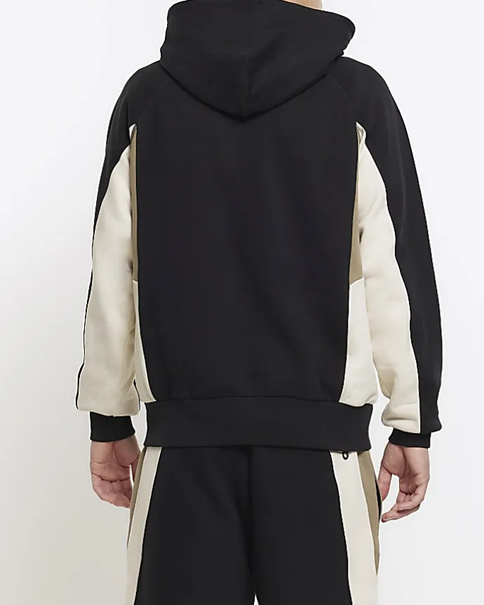 Black regular fit colour block hoodie