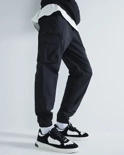 Black regular fit cuffed cargo trousers