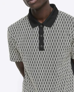 Black Regular Fit Diamond Jacquard Polo