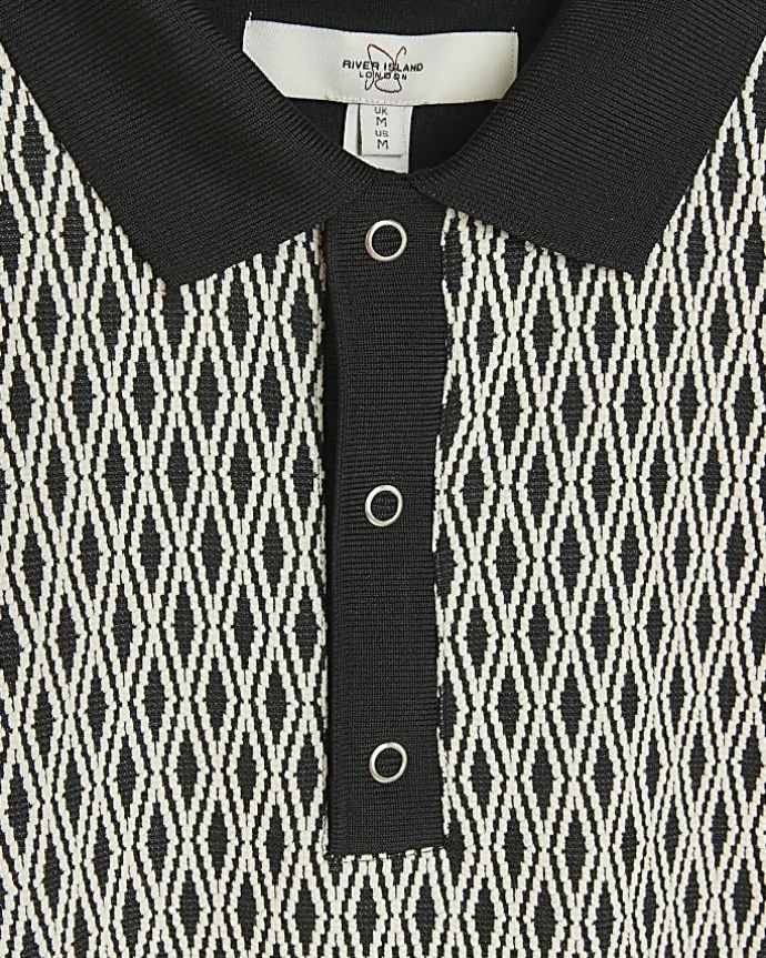 Black Regular Fit Diamond Jacquard Polo