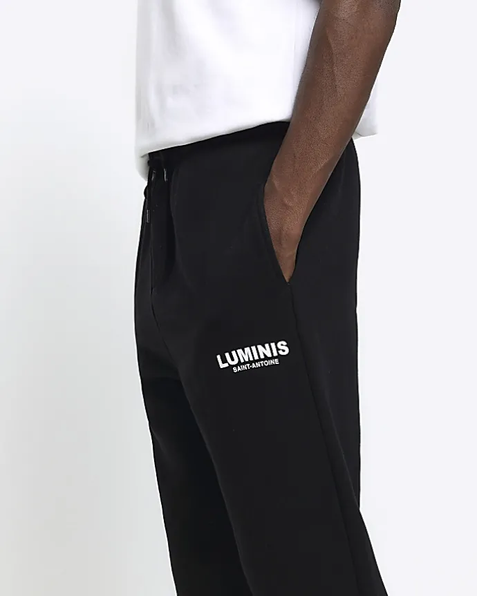 Black regular fit graphic joggers