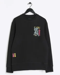 Black regular fit Japanese tiger sweatshirt