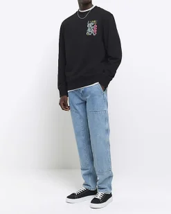 Black regular fit Japanese tiger sweatshirt