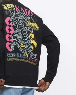 Black regular fit Japanese tiger sweatshirt
