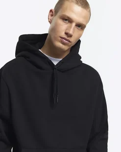 Black regular fit plain hoodie